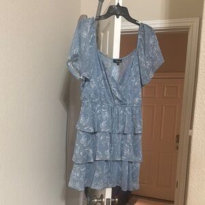 Trixxi Light Blue Tiered Floral Blouse